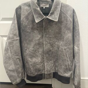 Hudson Jeans Men's Distressed Gray Bomber Jacket